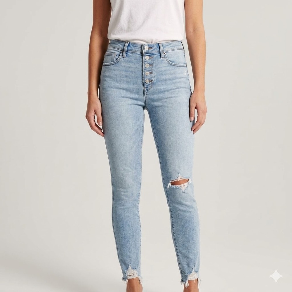 Abercrombie High Rise Super Skinny Ankle Button-Fly Distressed Jeans Size 28/6R
